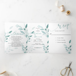 Anúncio Com Dobra Tripla Elegante Eucalipto Azul Poeirento Floral Verde-águ