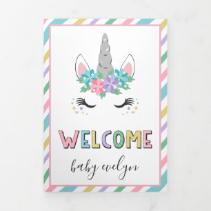 Anúncio Com Dobra Tripla Floral Unicorn Welcome Baby