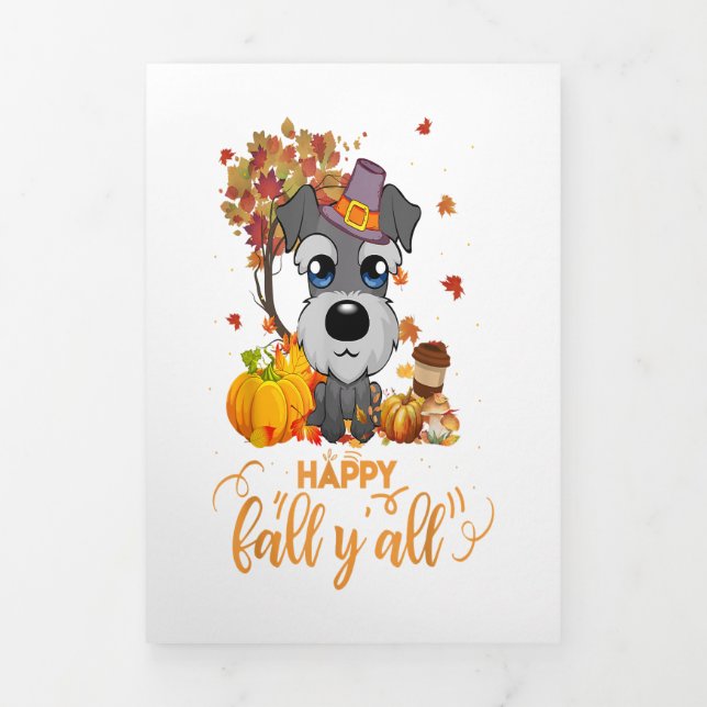 Anúncio Com Dobra Tripla Happy Fall Yall Schnauzer Dog Thanksgiving (Cobrir)