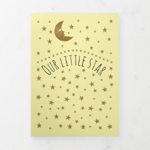 Anúncio Com Dobra Tripla Lua Dourada e Estrelas, 3 Fotos Colagem Nascimento