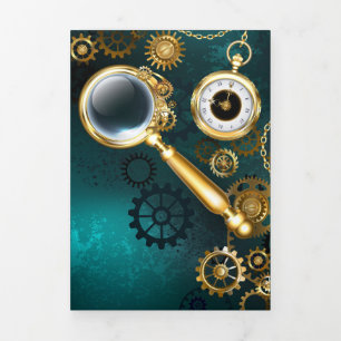 Anúncio Com Dobra Tripla Lupa no estilo Steampunk