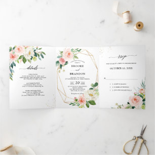 Anúncio Com Dobra Tripla Noiva Botânica Floral Rosa Bonito Bege Pastel