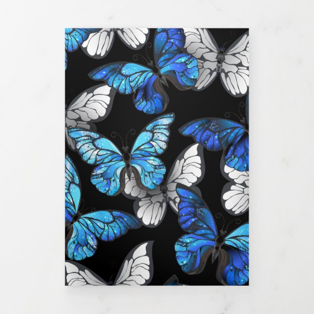 Anúncio Com Dobra Tripla Padrão contínuo escuro com borboletas azuis Morpho (Cobrir)