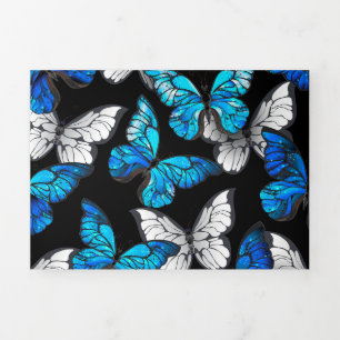 Anúncio Com Dobra Tripla Padrão contínuo escuro com borboletas azuis Morpho