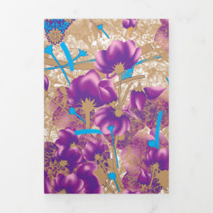 Anúncio Com Dobra Tripla Padrão floral vibrante com púrpura e azul f