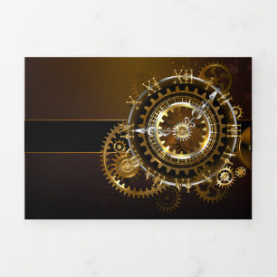 Anúncio Com Dobra Tripla Relógio steampunk com engrenagens antigas