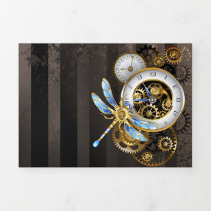Anúncio Com Dobra Tripla Relógio Steampunk com Libélula Mecânica