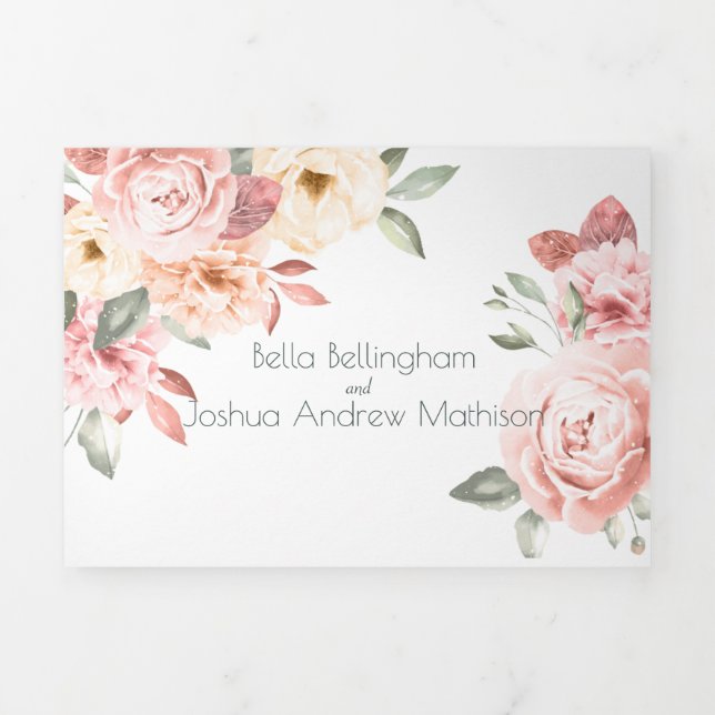 Anúncio Com Dobra Tripla Rosas de pêssego romântica Floral (Cobrir)