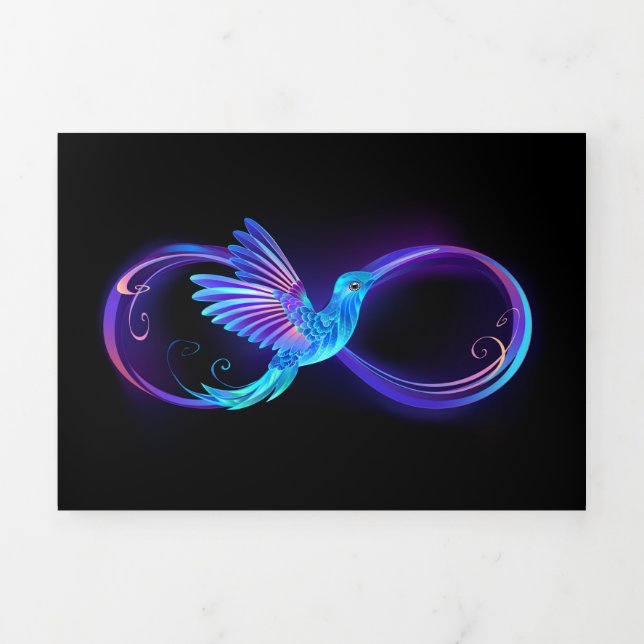 Anúncio Com Dobra Tripla Símbolo Neon Infinity com Hummingbird brilhante (Cobrir)
