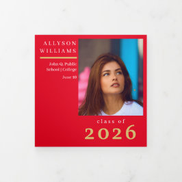 Anúncio Com Dobra Tripla Turma de Formatura 8 Foto com Estilo Elegante Verm
