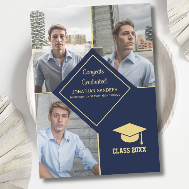 Anúncio Congrats Graduated Collage 3 Photos for Him Navy (Criador carregado)
