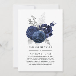Anúncio Convidado de Casamento com Flores Azuis e Prata Re