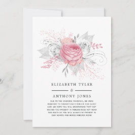 Anúncio Convidado de casamento com flores rosa e prata red
