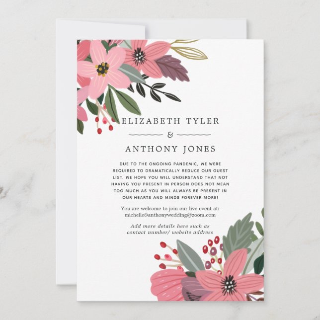 Anúncio Convidados de Casamento com Flores Rosa, Dourado e (Frente)