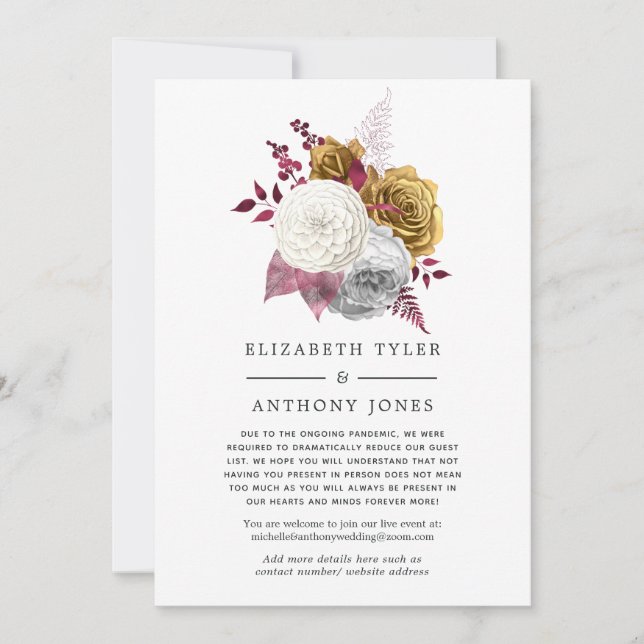 Anúncio Convidados de casamento floral branco, borgonha e  (Frente)