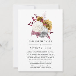 Anúncio Convidados de casamento floral branco, borgonha e