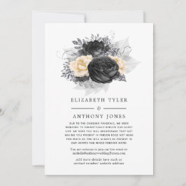 Anúncio Convidados de Casamento Floral em Preto e Dourado 