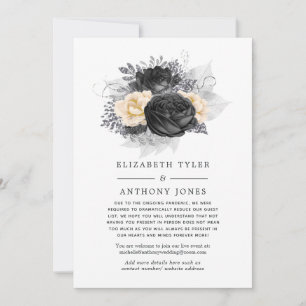 Anúncio Convidados de Casamento Floral em Preto e Dourado 