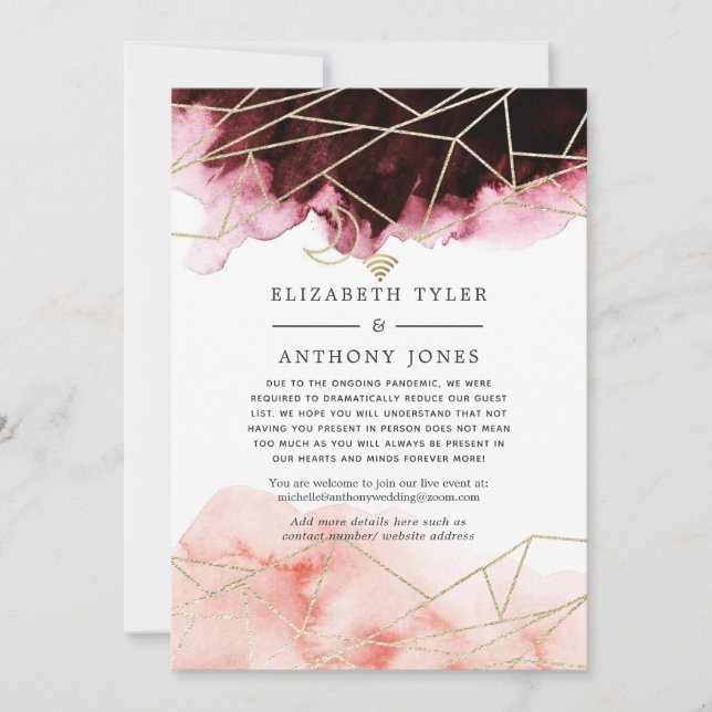 Anúncio Convidados de Casamento Geométrico Burgundy & Blus (Frente)