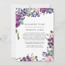 Anúncio Convidados de Casamento Reduzidos com Floral Viole
