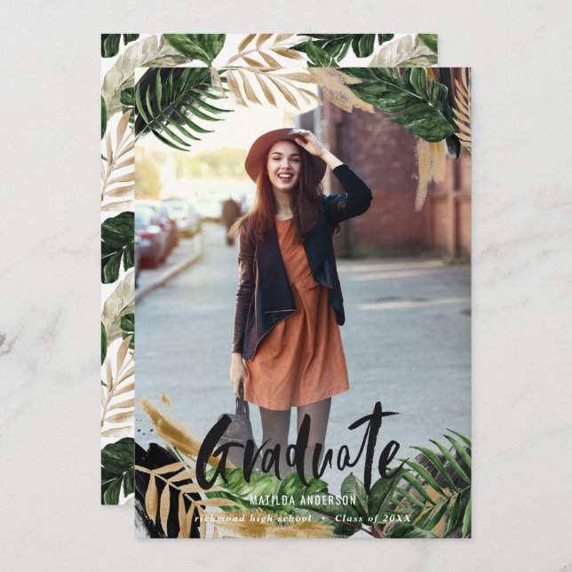 Anúncio/convite da formatura fotográfica tropical (Frente/Verso)