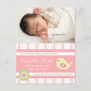 Anúncio cor-de-rosa bonito do nascimento da foto