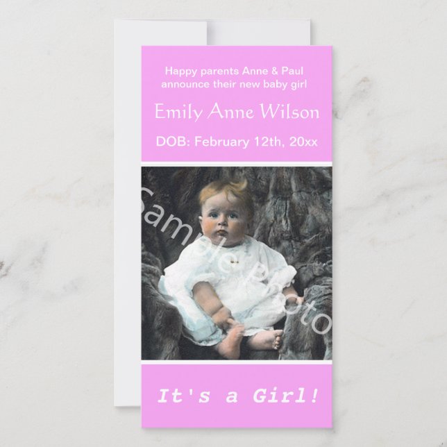 anúncio cor-de-rosa com foto de nascimento de bebê (Frente)