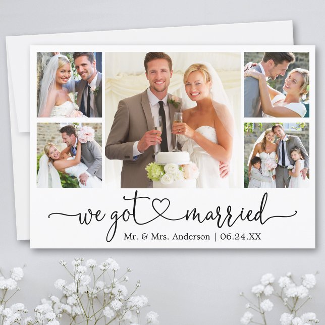 Anúncio Coração Da Caligrafia Nos Casamos 5 Casamentos Fot (Customize to add text or more photos to back of card.)