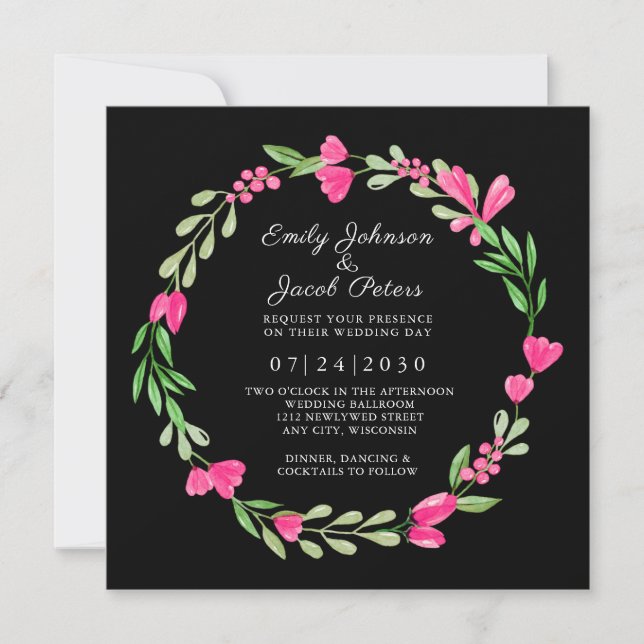 Anúncio Coroa de Flores Rosa Elegante Floral Casamento Pre (Frente)