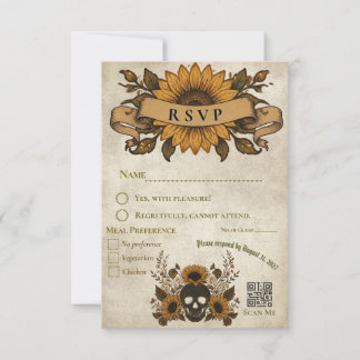 Anúncio Crânio de Girassol Gótico Casamento Vintage Hallow