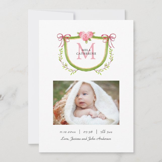 Anúncio Crest Floral Fofo com Aniversário de Menina Bebê M (Frente)