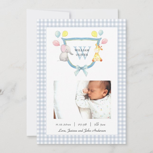 Anúncio Crest Monogramado com animal aquarela Nascimento (Frente)