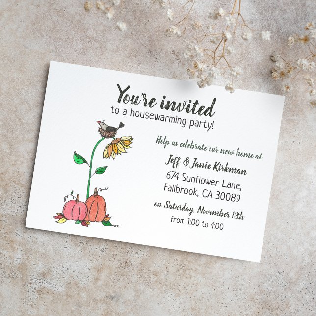 Anúncio Crow in Nest com Pumpkins Fall Housearming Party (Criador carregado)