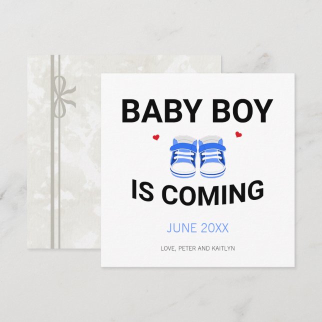 Anúncio Cute Baby Boy Shoes Coming Soon Blue Pregnancy (Frente/Verso)