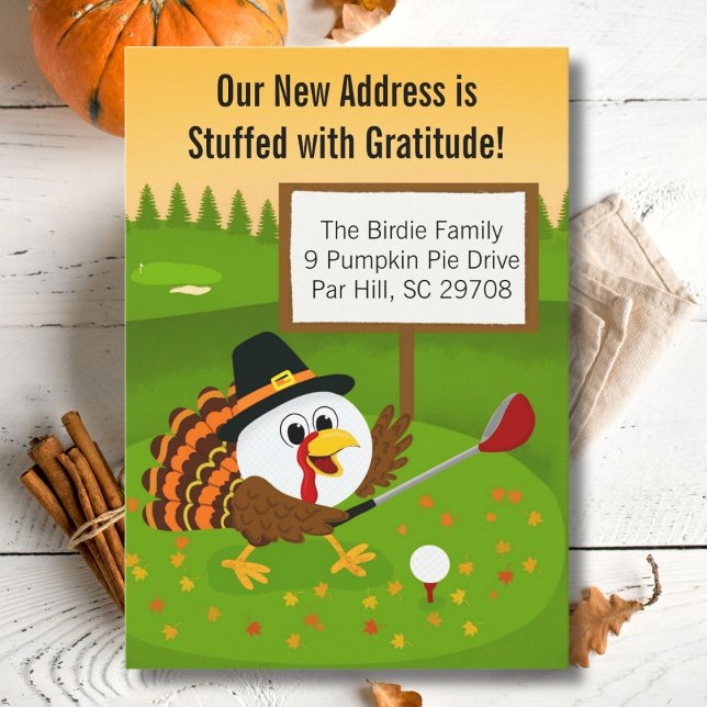Anúncio Cute Golf Ball Thanksgiving Moving Announcement (Criador carregado)