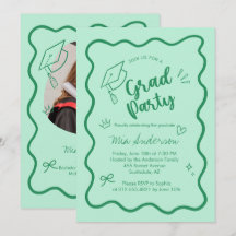 Cute Trendy Pink Wavy Border Graduation Invitation