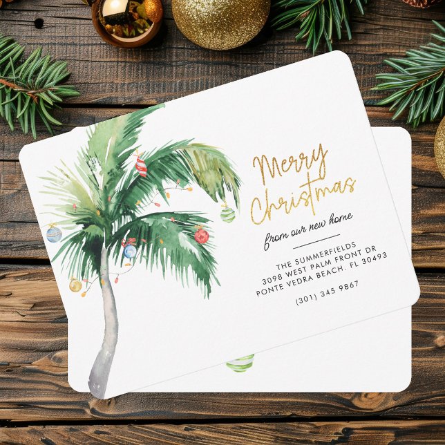 Anúncio da árvore de palmas do endereço móvel de N (Merry Christmas Coastal Palm Tree Holidays Moving Announcement)