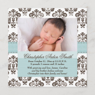 Anúncio Damask Baby Announing Blue and Brown