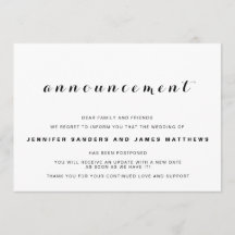 Anúncio de Adiamento de Cancelamento de Casamento