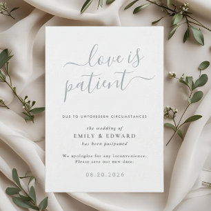 Anúncio de Adiamento de Casamento Blue Hand Script