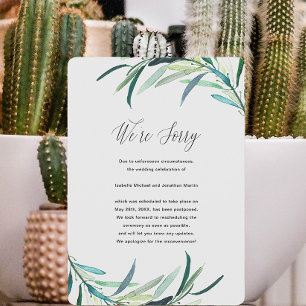 Anúncio de adiamento de casamento botânico de folh