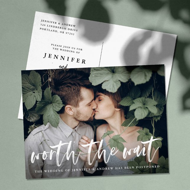 Anúncio de adiamento de casamento com fonte de pin (Criador carregado)