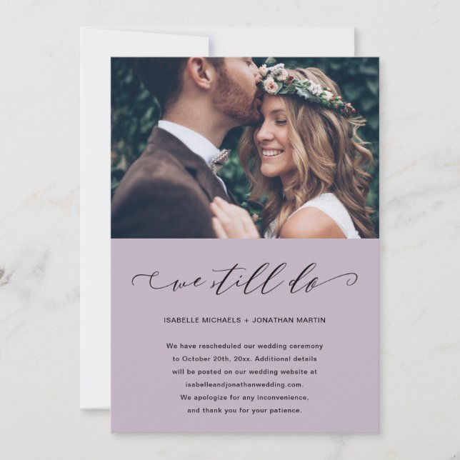 Anúncio de adiamento de casamento com foto 'Ainda  (Frente)