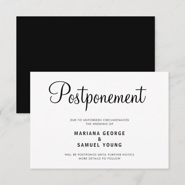 Anúncio de Adiamento de Casamento com Letra Simple (Frente/Verso)