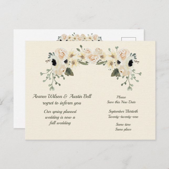 Anúncio de Adiamento de Casamento de Primavera a O (Frente/Verso)