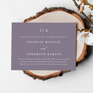 Anúncio de Adiamento de Casamento Roxo Fumê Chic c