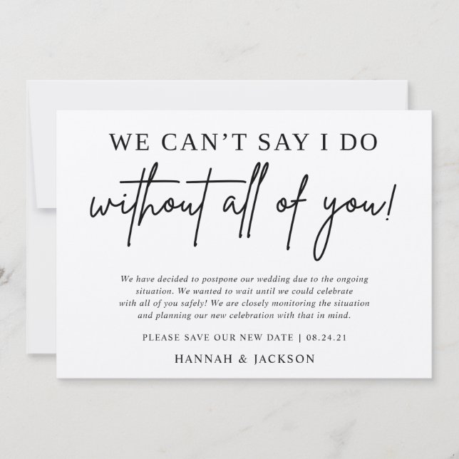 Anúncio de Adiamento de Casamento Salve Nova Data (Frente)