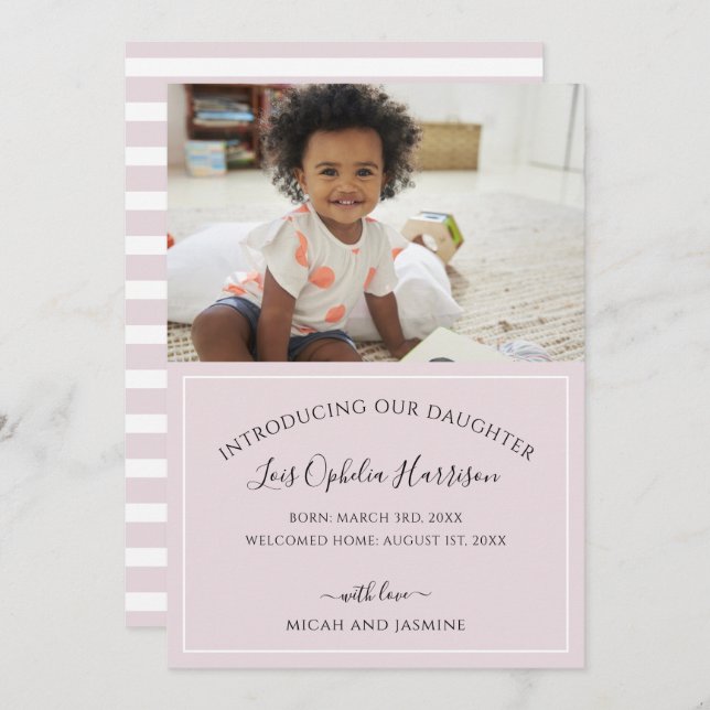 Anúncio de Adoção Blush Rosa e White Stripe (Frente/Verso)