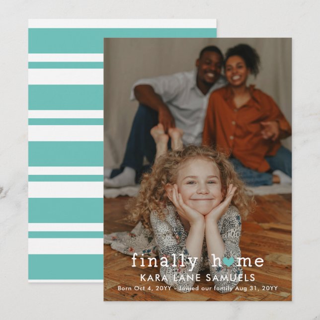 Anúncio de Adoção Coração Turquesa Finalmente em C (Frente/Verso)