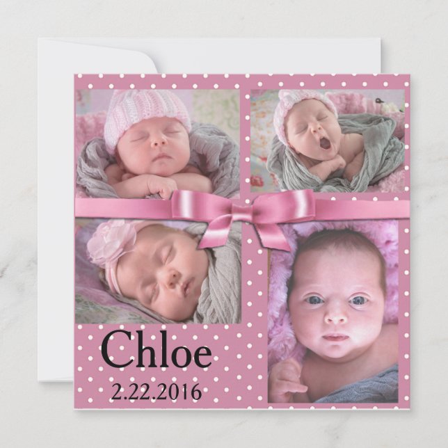 Anúncio de aniversário de Bolinhas rosa (Frente)